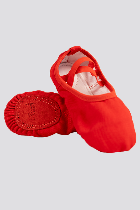 Cross Straps Canvas Ballet Shoes- Split Sole No Drawstring-Red