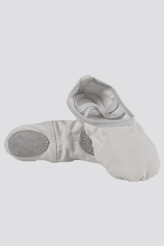 Cross Straps Canvas Ballet Shoes- Split Sole No Drawstring-White