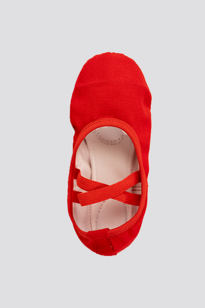 Cross Straps Canvas Ballet Shoes- Split Sole No Drawstring-Red