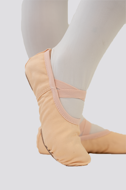 Cross Straps Canvas Ballet Shoes- Split Sole No Drawstring-Ballet Pink