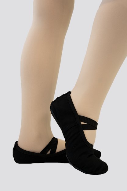 Cross Straps Canvas Ballet Shoes- Split Sole No Drawstring-Black