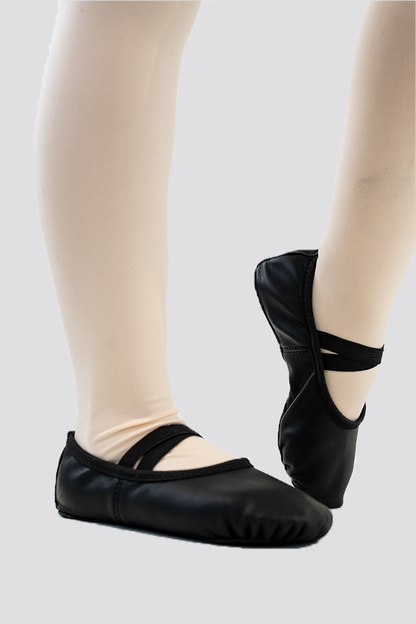 PU LEATHER BALLET SHOES- Full Sole No Drawstring-Black