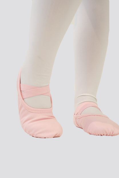 Cross Straps Canvas Ballet Shoes- Split Sole No Drawstring-Pink